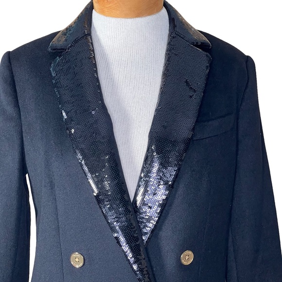 MICHAEL Michael Kors Wool Blend Black Double Breasted Coat w/Sequin Coll… - Picture 2 of 16